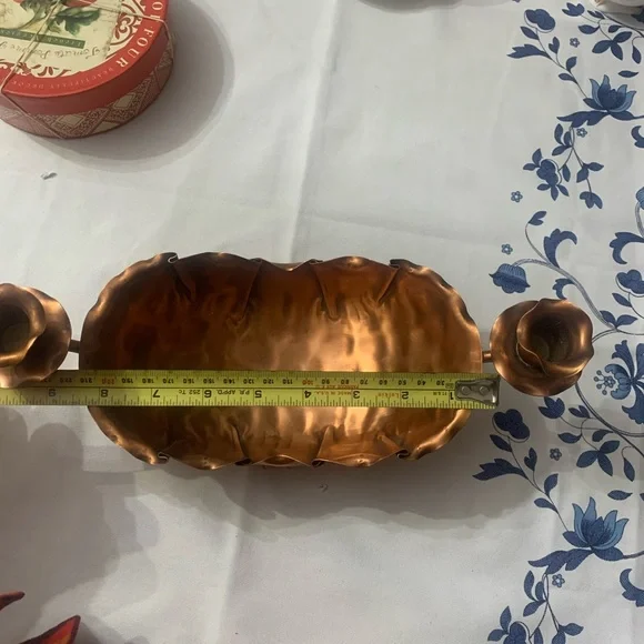 Gregorian solid copper centerpiece bowl with an attached candle holder - Picture 3 of 6